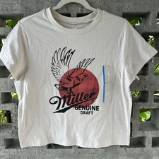 Miller Genuine Draft Women’s Beige With Logo Semi Cropped T-Shirt Large