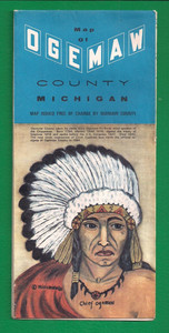 1973 Ogemaw County West Branch Michigan Map w/ Chippewa Indian Chief