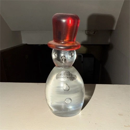Blenko Hand Blown Glass Snowman Figurine Red Hat Holiday Art Decorative