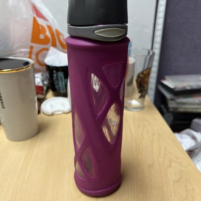 Zulu Atlas Glass Water Bottle Violet  Silicone Sleeve Flip Top Hiking 20 oz