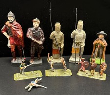 Vintage Hand-Painted Clay and Wood Toy Soldiers w/ Mini Soldiers