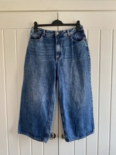 Naf Naf Paris Ladies Blue Denim Culotte Wide Leg Distressed Pockets UK 12