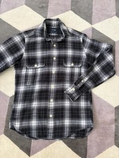 Drake's Men's S Grey/Black/White Plaid Flannel Cotton Work Shirt RRP £245