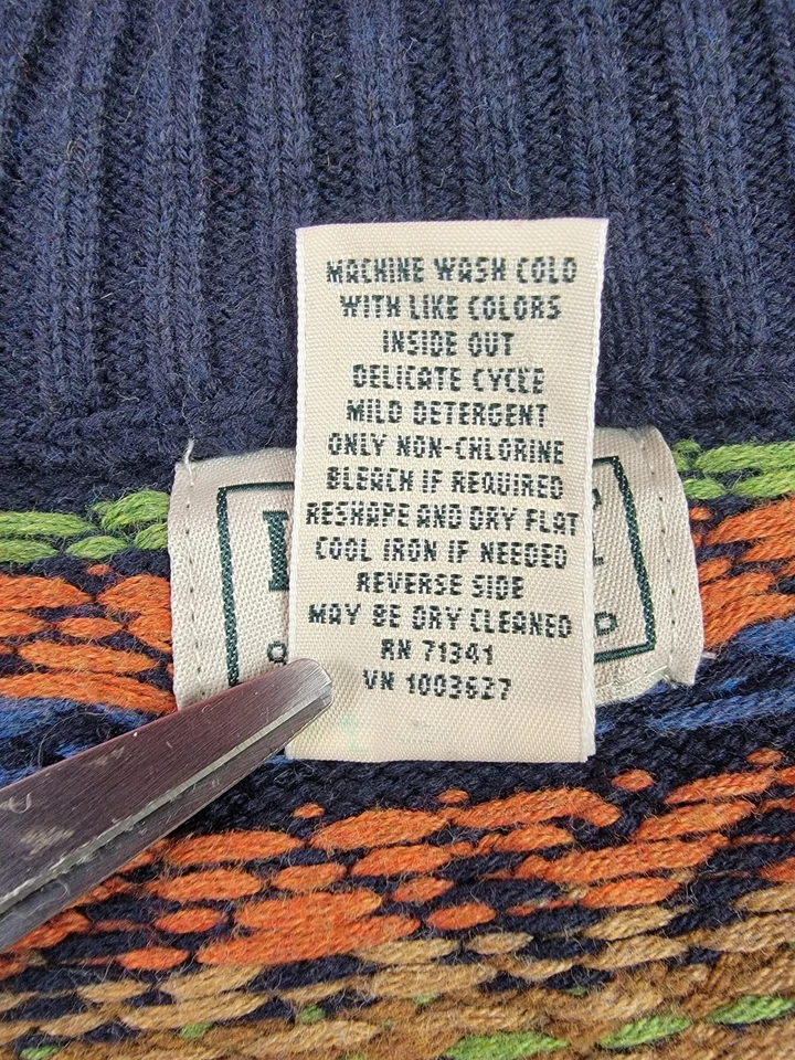 L.L.Bean Sweater Mens XL Navy Fair Isle Quarter Zip Mock Neck Pullover Knit - Image 4 of 4