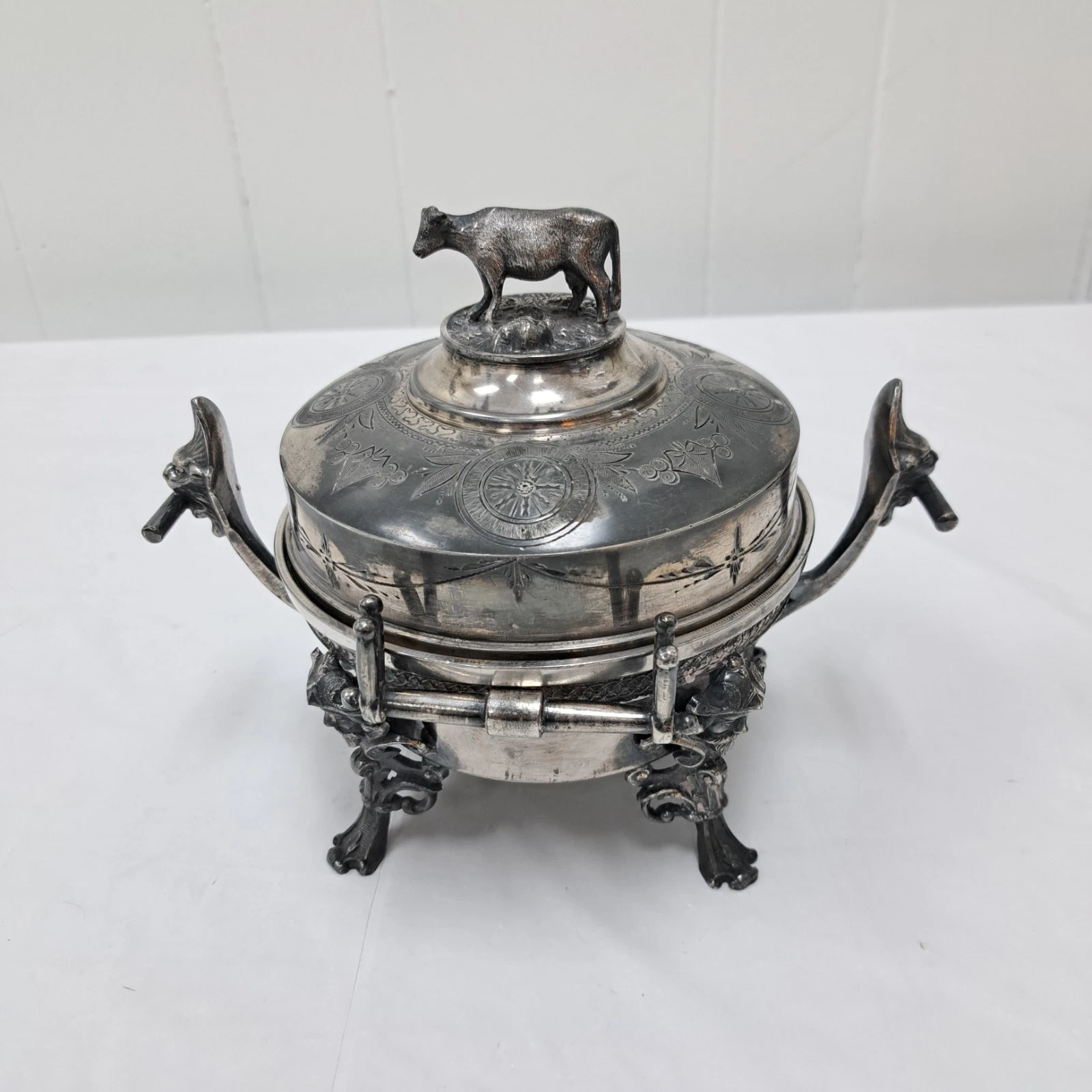 Antique Stunning Meriden Co Silver Plated Butter Dish Footed Victorian Ornate