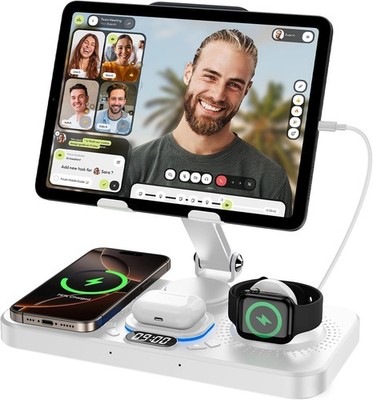 6 in 1 Foldable Charger Station with Clock