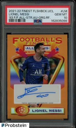 2021-22 Topps Finest Flashbacks Orange Refractor Lionel Messi AUTO 9/10 PSA 10