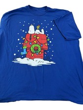 Peanuts Snoopy Woodstock Christmas Lights Men  s XL/XXL T-Shirt Blue Holiday