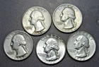 Lot of (5) Pre 1964 Washington Quarters  90% Silver 48S - 50S - 52D - 62D -63D