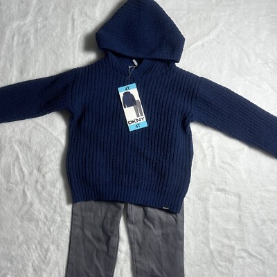 DKNY Boys 2 Piece Hooded Sweater & Pant Set 4T - Blue and Gray