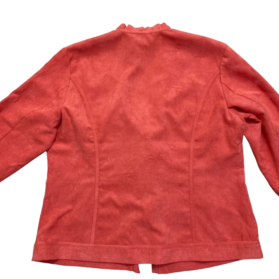 Chico's Women’s Size 2 Faux Suede Jacket Blazer Ruffles Pink Long Sleeve - Image 2 of 4