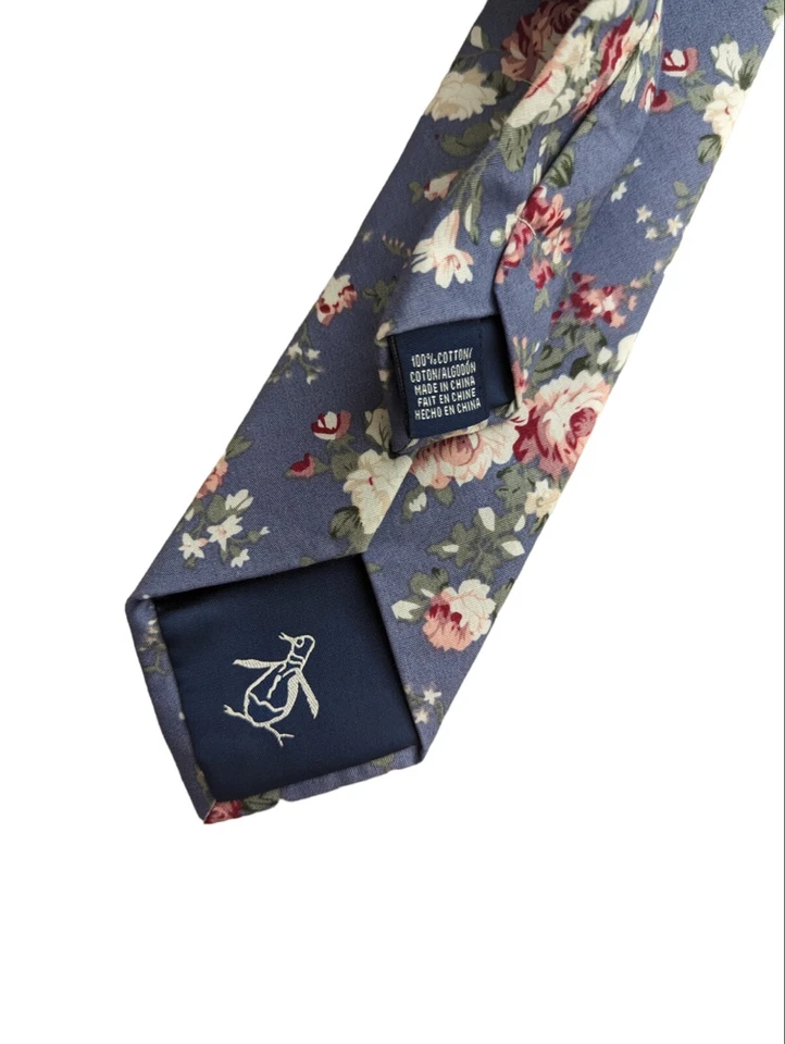 Corbata floral estrecha 100 % algodón The Original Penguin, delgada preppy chic Foto 2 de 4