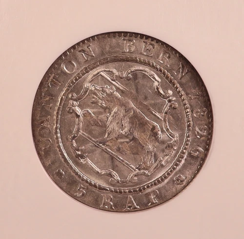 1826 Switzerland, Bern Canton 5 Rappen KM-192 - NGC MS64! Very Rare Mint State!