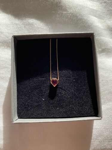 9ct Gold Garnet Heart Integral Necklace - Picture 1 of 4