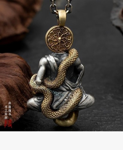 Chinese Copper Buddha Pendant Statue Snake Skull W skull Tibetan Blessing Amulet - Picture 7 of 14