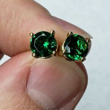 2.00Ct Lab-Created Green Emerald Solitaire Stud Earrings In 14k Yellow Gold Ove