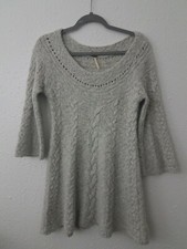 Free People S/P Gray Cable Knit Sweater 3/4 Sleeves