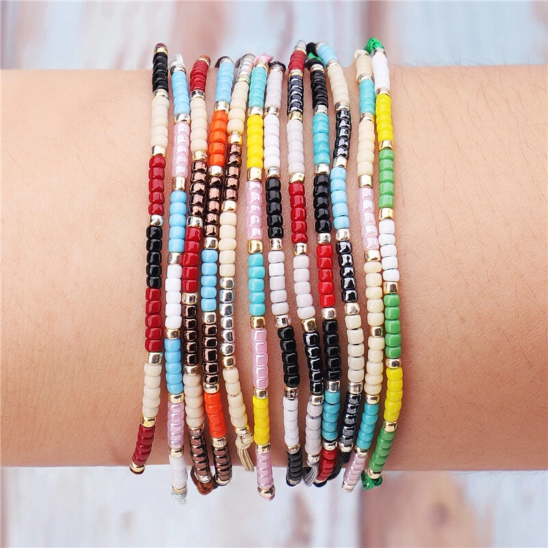 12PCS Colorful Mini Glass Beads Friendship Bracelets Summer Strand Women  Girl