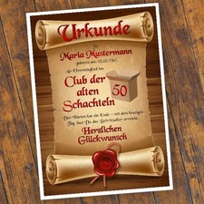 Geburtstagsurkunde 30 40 50 60 Club der alten Schachteln Geschenk Personalisiert