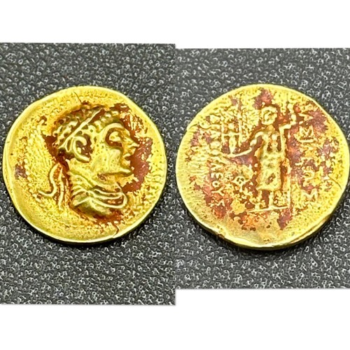 Lovely Authentic Ancient Agathocles Dikaios king Bacria  solid 18K GOLD COIN
