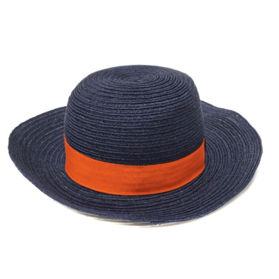 Hermes Raffia Serie Button Medium Fold Hat Straw Hat Navy Blue 58 HERMES Straw Hat 58 - Timeless Luxuries main image 3