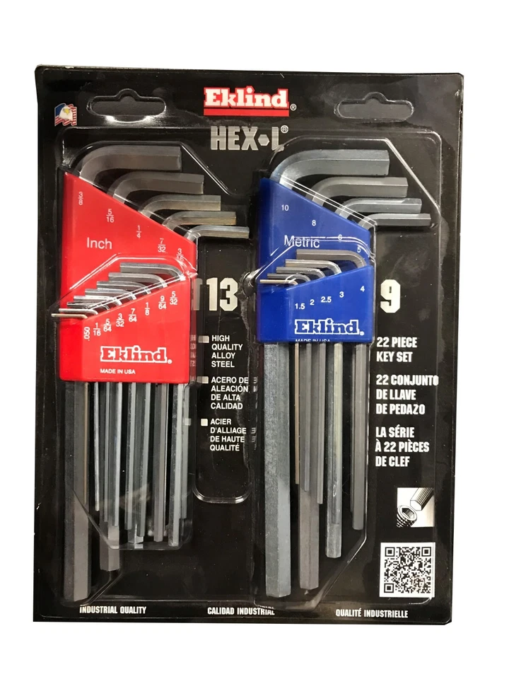 Eklind Hex Wrench Key Set 22pc Bright Finish Metric 1.5-10 SAE .05-3/8 USA 11222 - Image 2 of 4