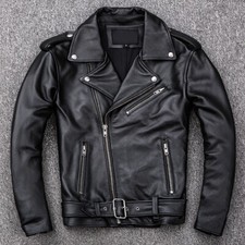 Men's Black Real Leather Jacket Slim Fit Biker Classic Genuine Leather Jacket