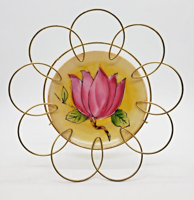 Vintage Relco Tulip Flower Nappy Dish Japan in Wire Holder Wall Mount