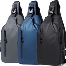 Men Sling Bag w/ USB Charging Port Multi-pocket Chest Bag Hiking Travel Daypack