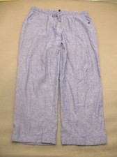 JONES NEW YORK Size L Women Blue Stretch Waist Drawstring Pocket Linen Pants 968