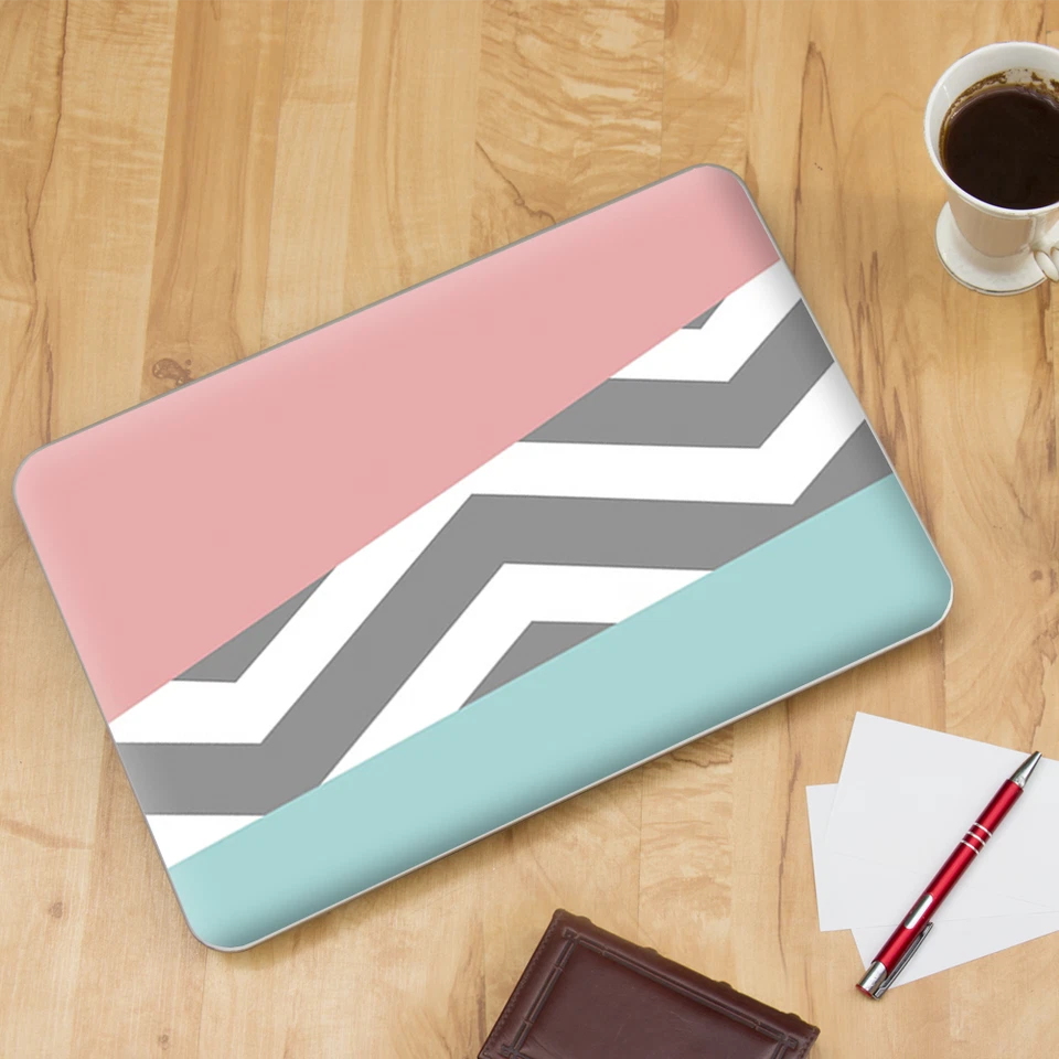 Laptop Skin Wrap Universal for 13 inch - Pink Teal Gray Chevron pattern - Image 4 of 4