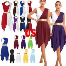 Women's Color Block Liturgical Praise Dance Dresses Worship Lyrical Costumes