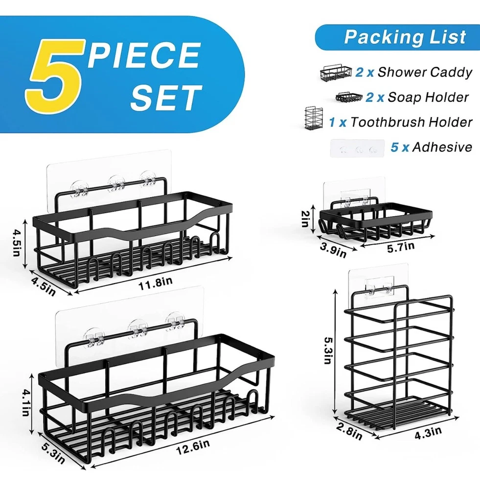 Shower Caddy 5 Pack Rustproof Bath Organizer No Drilling Large Capacity Storage