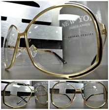 OVERSIZED VINTAGE RETRO Style Clear Lens EYE GLASSES Huge XL Gold Fashion Frame