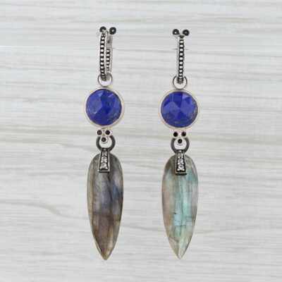 New Nina Wynn Hoop Charm Drops Earrings Sterling Silver Lapis Labradorite