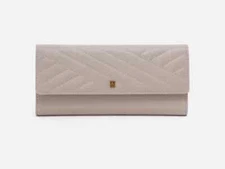 New HOBO INTERNATIONAL Jill Trifold Wallet Warm Gray  Quilted Leather $158
