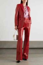 Handmade Women Lambskin Premium RED Leather Flared Design Pant outwear style