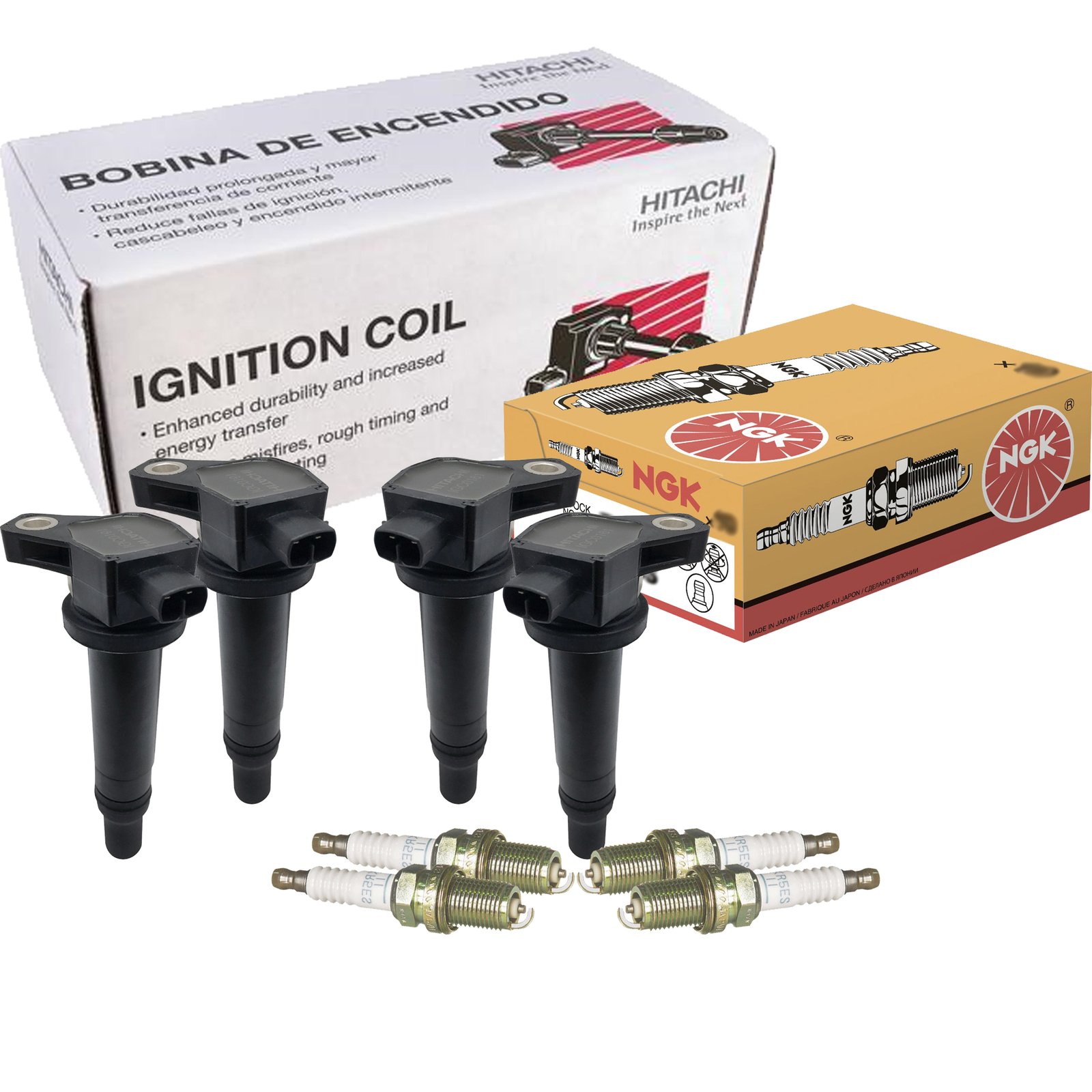 Hitachi 4 Left Ignition Coils NGK 4 Standard Spark Plugs Kit For Hyundai Kia L4