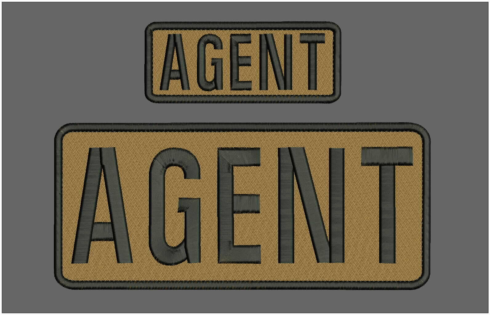 AGENT EMBROIDERY PATCH 4X10 AND 2X5 HOOK ON BACK BLACK ON COYOTE BROWN