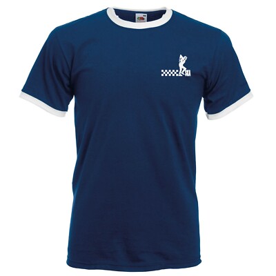 Ska Mann Ringer T-Shirt mit gesticktem Logo. Ska, Retro T-Shirt. Zweifarbig. Mod