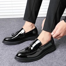 Fashion Men's Faux Leather Tassels Loafers Pointed Toe Casual Party Dress Shoes