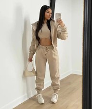 3pcs Women  s Fleece Tracksuit Set Hoodie Tank Top Sweatpants Warm Winter Outfit