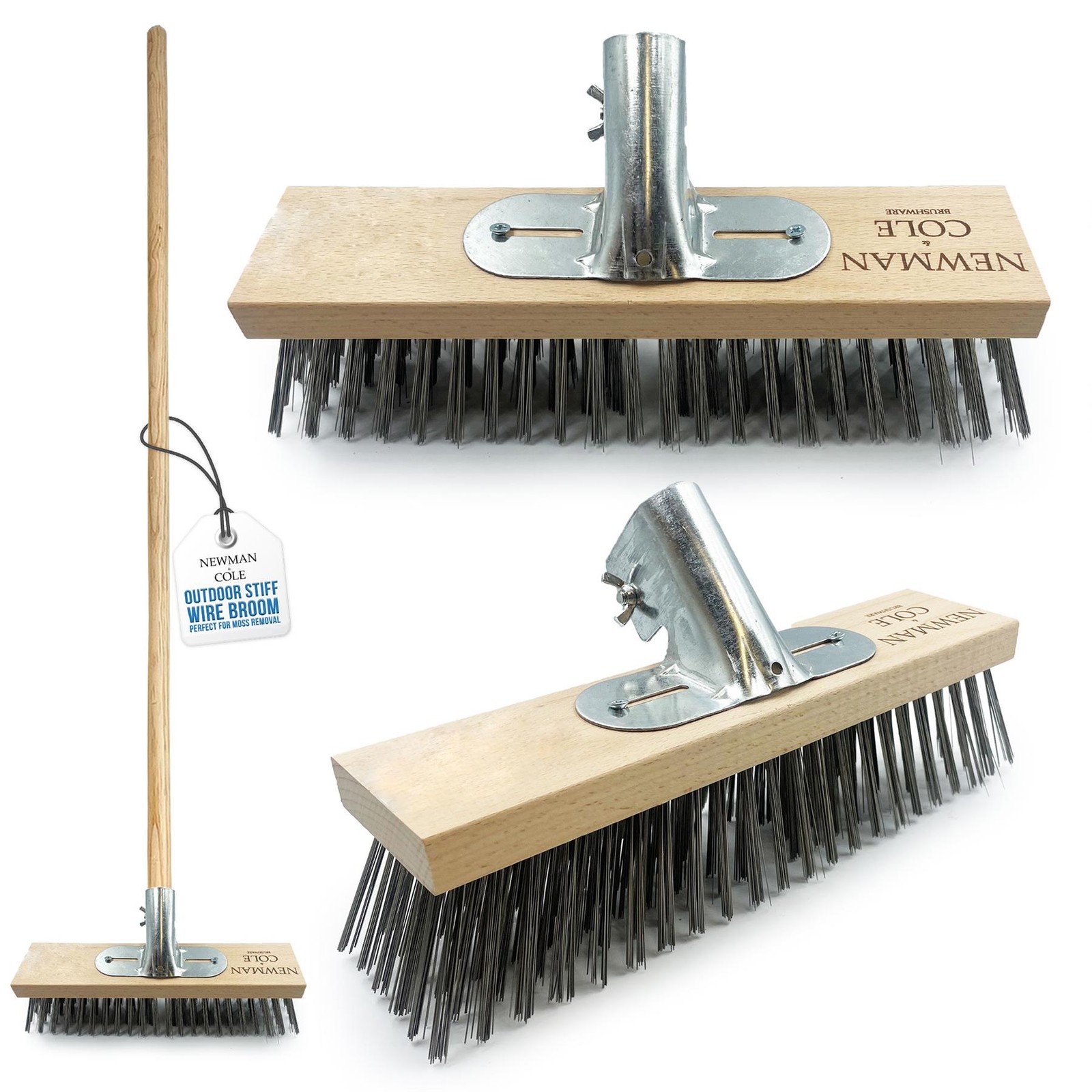 Wire Yard Broom 12"" Stiff Outdoor Brush Heavy Duty Cleaning Tool