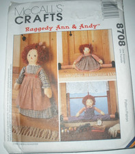 McCalls Sewing Pattern 8708 Raggedy Ann & Andy Draft busters & Doorstop Uncut