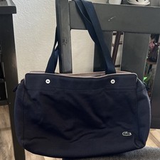 Lacoste Navy Shoulder Bag Silver Hardware Burgundy Lining Logo Accent Zip