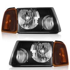 Black Housing Amber Reflector Headlights Pair for 2001-2011 Ford Ranger