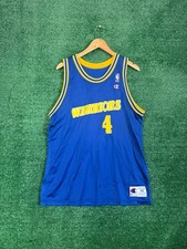 Vintage Chris Webber GSW #4 Champion Jersey Size 48 Blue Signed by Reggie Theus
