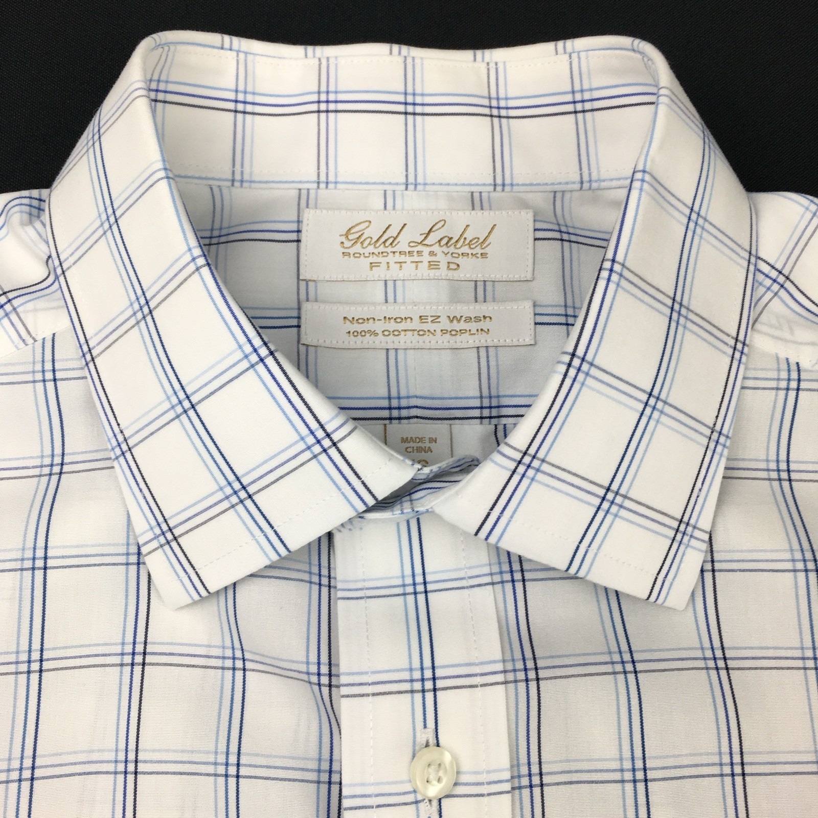 Roundtree \u0026 Yorke Gold Label Dress Shirt Mens 16-32 White w/Blue Checks  Fitted - Salhab 360 Booth