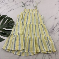 Maeve Anthropologie Gauzy Tiered Tunic Top Size XS Yellow Blue Stripe Light