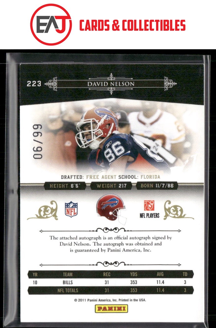 David Nelson 2010 Playoff National Treasures /99 Auto RC #223 Bills view 2
